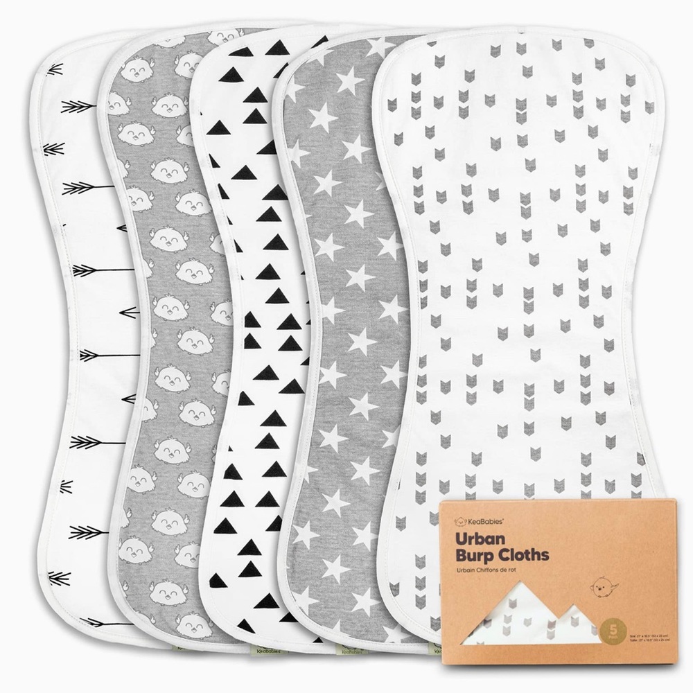 KeaBabies Organic cotton Burp Cloth 5 Pack New in Box Urban Modern Gray Designs